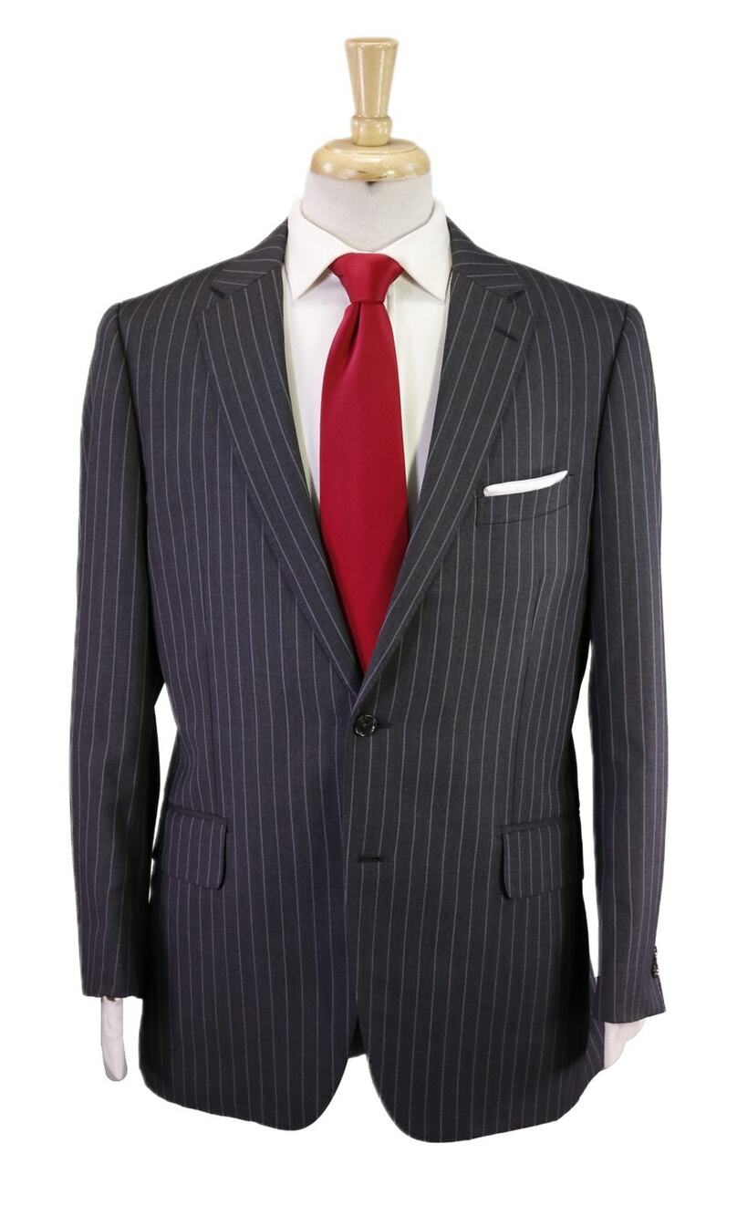 Paul Stuart Gray w/ Sky Blue Stripes 2-Btn Wool Woven in England Suit 40S